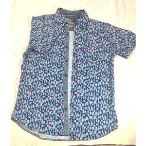 Blue Buoy Print Button Front Shirt Mens Coastal Beach Casual Medium